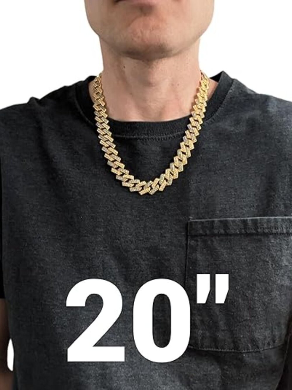 Gold & Blue Iced-Out Tilted Cuban Gem Link Chain Necklace (20-inches) - Picture 3 of 6
